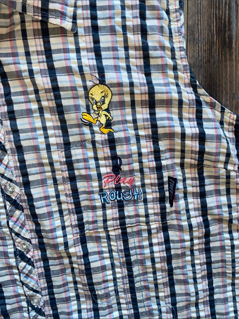 Looney TunesWarner Bros. Tweety and Sylvester Plaid Button-Up - Picture 3 of 6